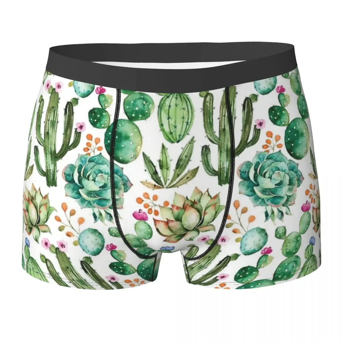 Boxer Underpants Shorts Watercolor Cactus Pattern Panties Men Ventilate Underwear for Homme Man Boyfriend Gift