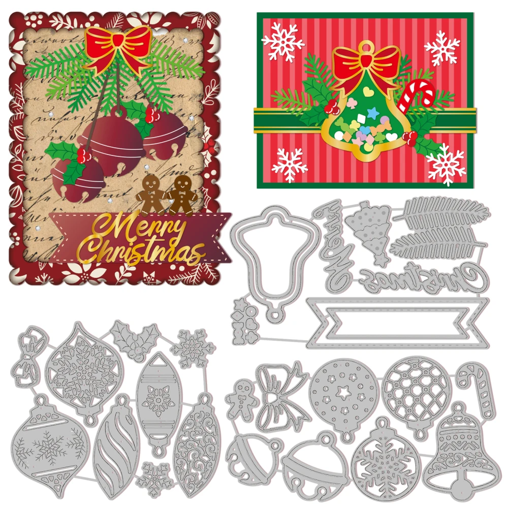 3Pc Kerst Klokken Metalen Die Cuts Sneeuwvlokken Boom Embossing Template Gingerbread Mannen Gestanst Voor Diy Scrapbook Card Craft decor