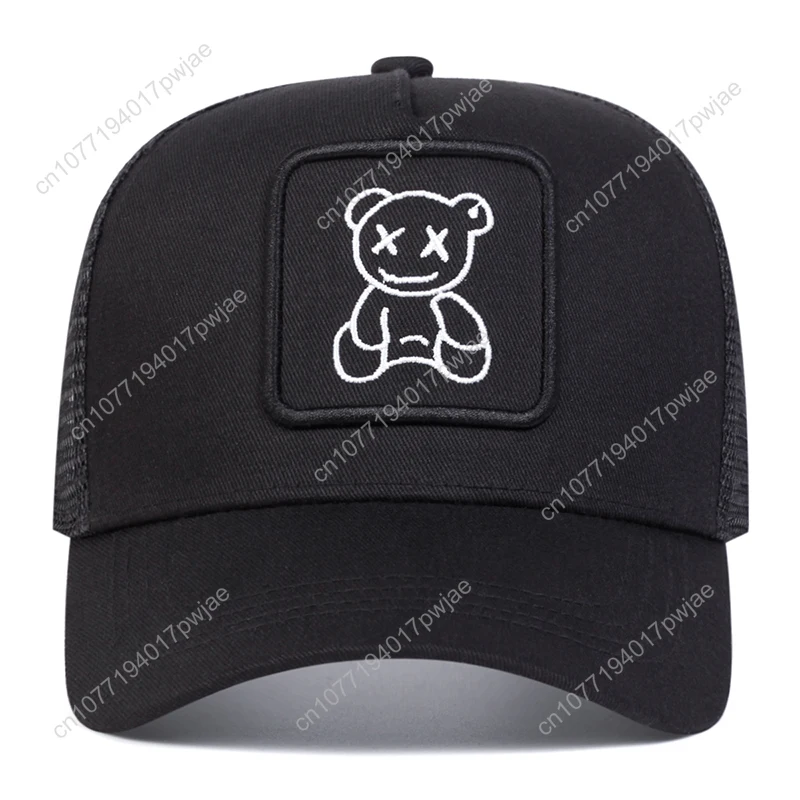 Unisexowe czapki bejsbolówki z haftem małego misia, regulowane, na wiosnę i lato, do noszenia na zewnątrz, codzienne, chroniące przed słońcem.