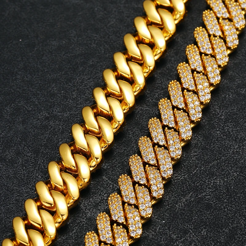 Vvs Moissanite Cuban Link Chain Necklace Popular Gold Filled 24k Gold Plated 925 Sterling Silver