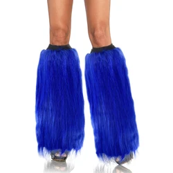 45CM Women Sexy Faux Fur Leg Warmers Rave Fluffies Lady Boot Cover Santa Christmas Spice Girls y2k Foot Warming Cover-Royal Blue