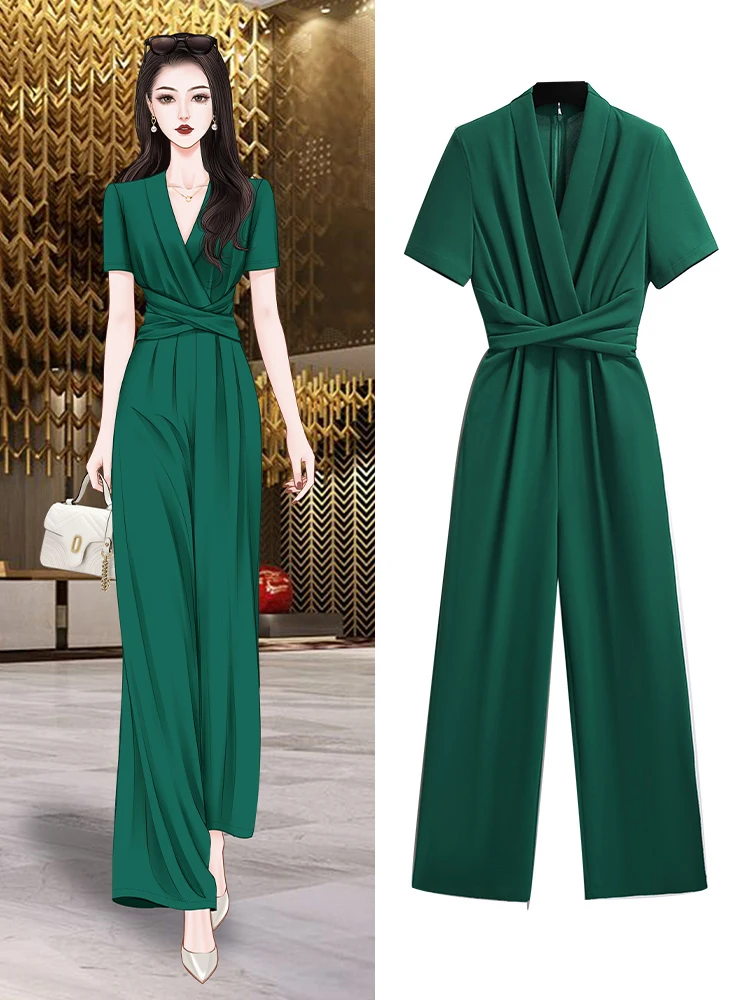 

Элегантный винтажный летний комбинезон для женщин 2026 года: новый женский комплект с широкими брюками и высокой талией