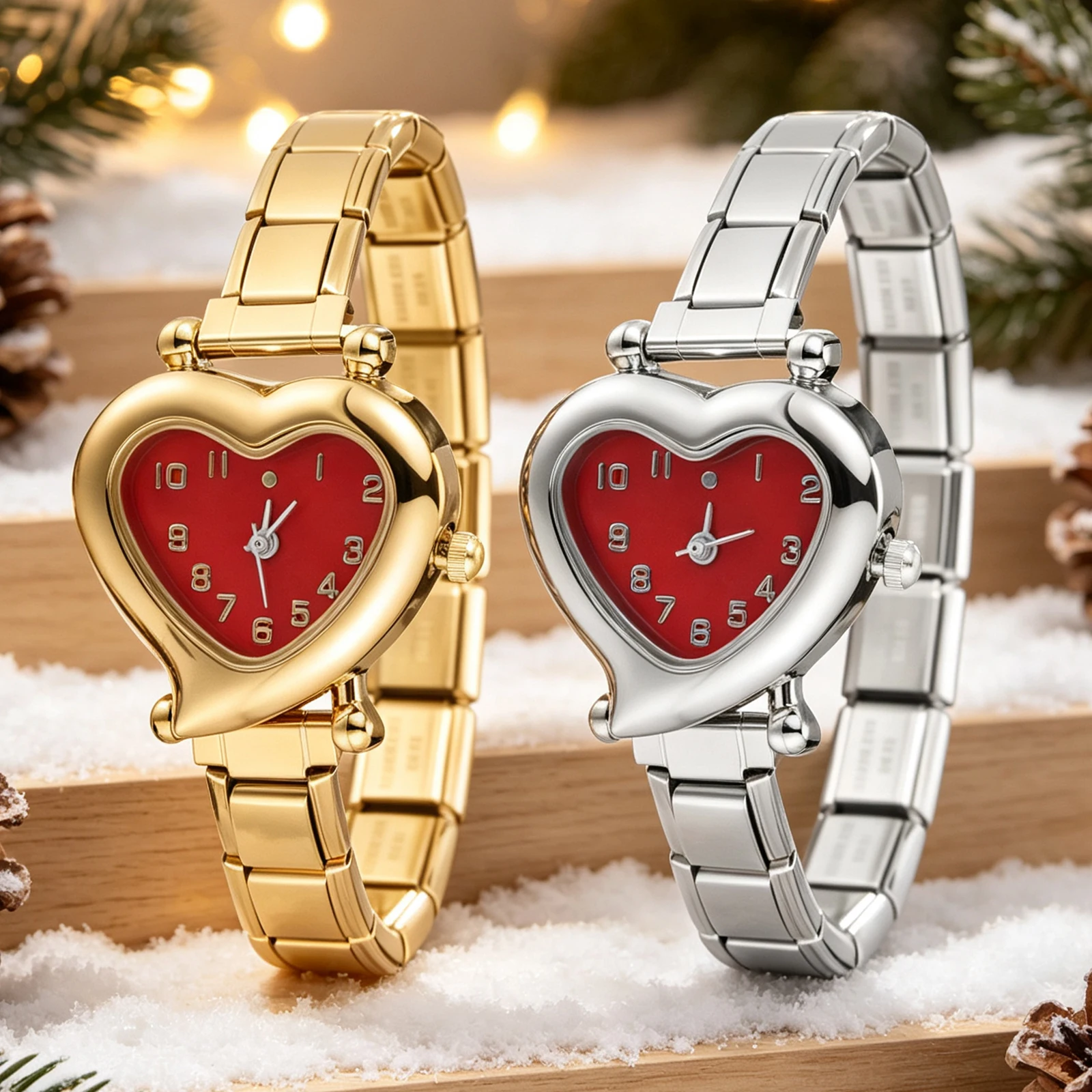 Wholesale Green Red Watch Dial Women's High Quality Stainless Steel Heart Watch Bracelet For Friend Wife Christmas Jewelry Gifts