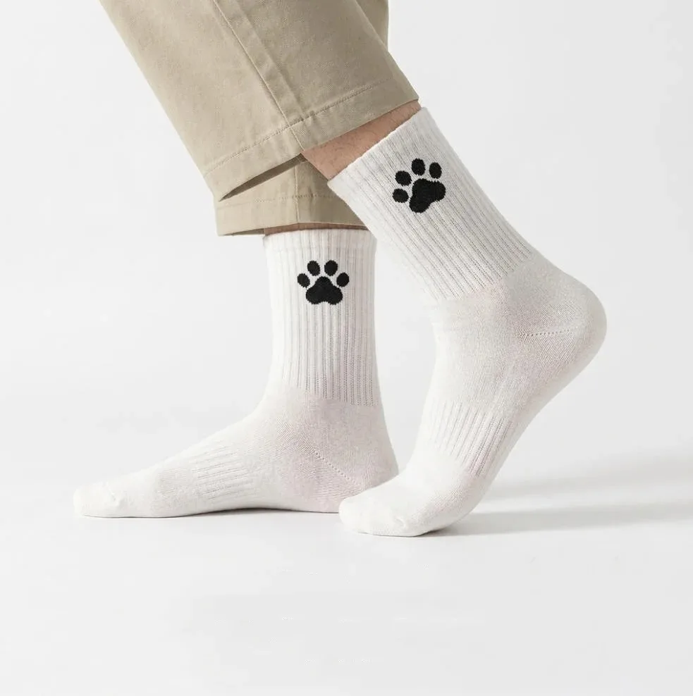 Korean Cute Atmosphere Basic Socks! Black and white solid color cat paw pile socks, anti slip and non falling