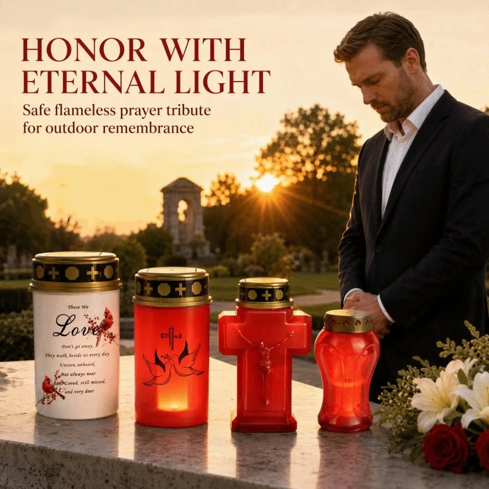 Solar Powered Memorial Grave Light Flameless AA Battery Powered Flameless Prayer Lamp Plastic Weather Resistant DIY Assembly Kit