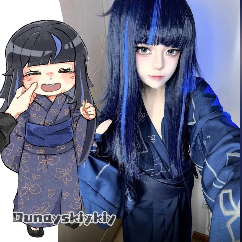 Disfraz de cosplay de Hemera Cos^ del anime Limbus Company, uniforme infantil de Araya, kimono japonés con estampado, vestido azul oscuro.