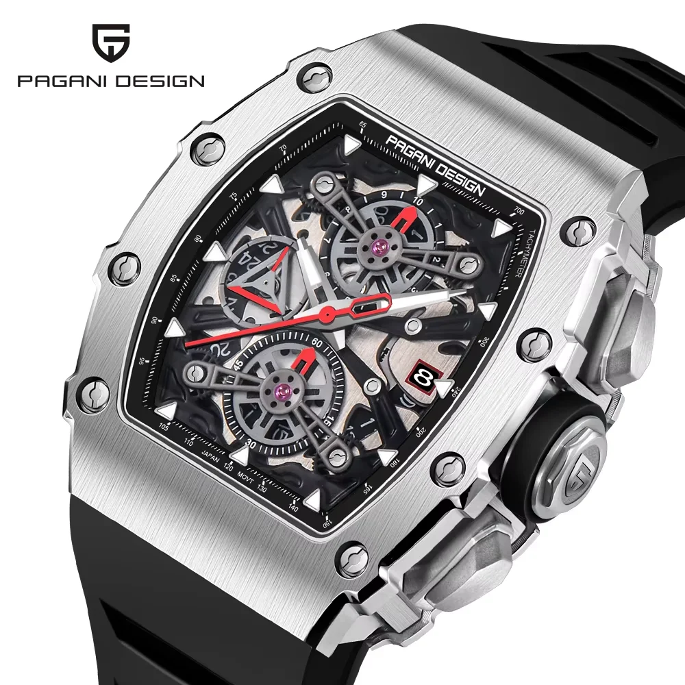 Pagani Design 2024 New 40Mm Barrel Hollow Fashion Casual Men's Quartz Watches Sapphire Glass Quartz Watches Chronograph Clock