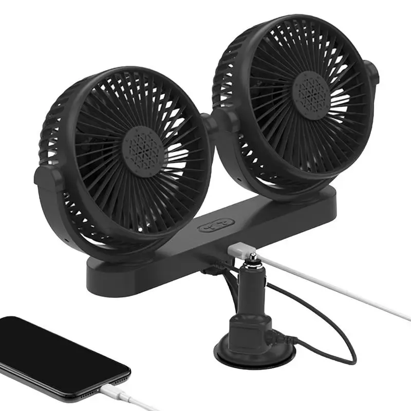 

AC Cooling Fan Car Double Head Car Cooling Fan Cool Gadgets Air Conditioner 360 Degree Rotatable 3 Speeds Suction Cup 12V 24V