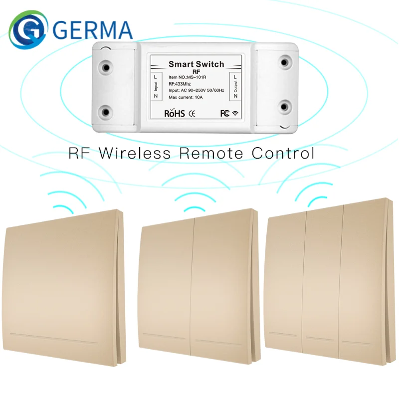 433Mhz Wireless Smart Switch RF Remote Control Receiver Push Button Controller Wall Panel Transmitter,2 way/3 way Multi-Control