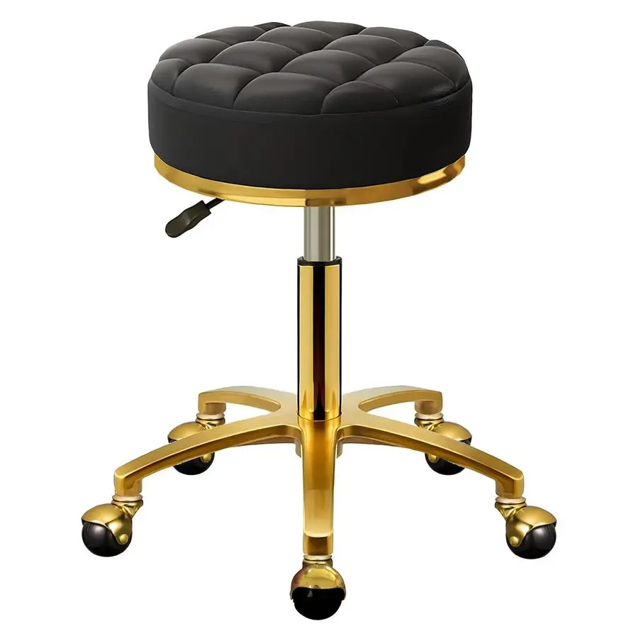 

Rolling Stool Gold Vanity Stool with Wheels, Pedicure Massage Roller Stools, PU Leather Round Swivel Salon Spa Chair, Titanium