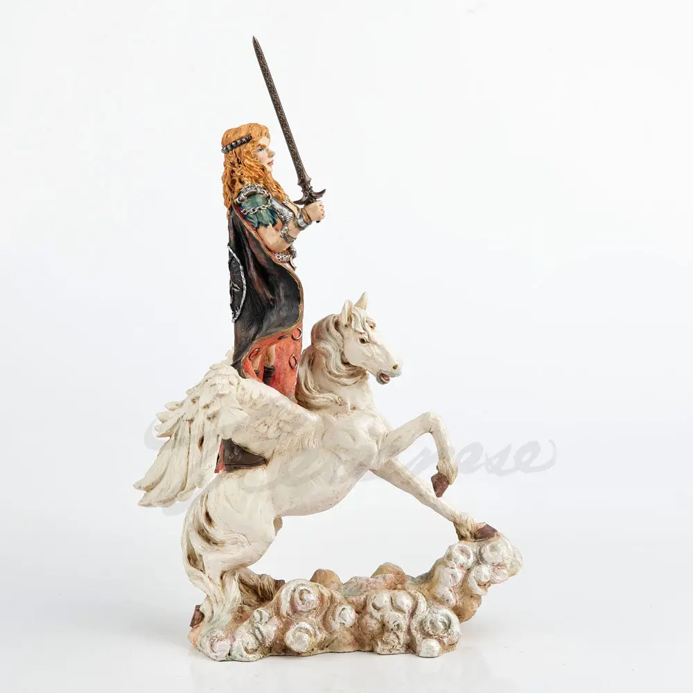 Steampunk Female Warrior Statue Pegasus Horse Sculpture Bronze Tone Fantasy Figurine Handcrafted Art Craft for Home Office Decor