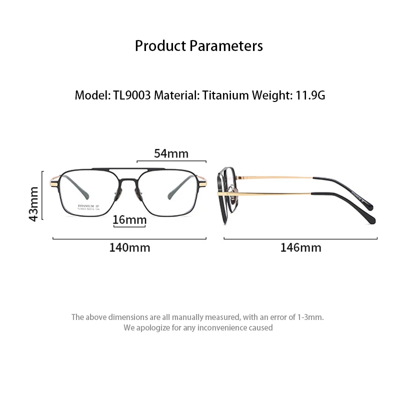 Leichte reine Titan rahmen Retro Polygon Brille Pilot Ultra Doppelbrücke maßge schneiderte optische verschreibung pflicht ige Brillen Mann – Detail 8