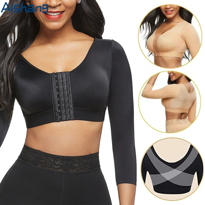 Arm Shaper for Women Post Surgery Push Up Bra Compression Long Sleeves Corset Corrector Front Closure Slim Seamless Shapewear