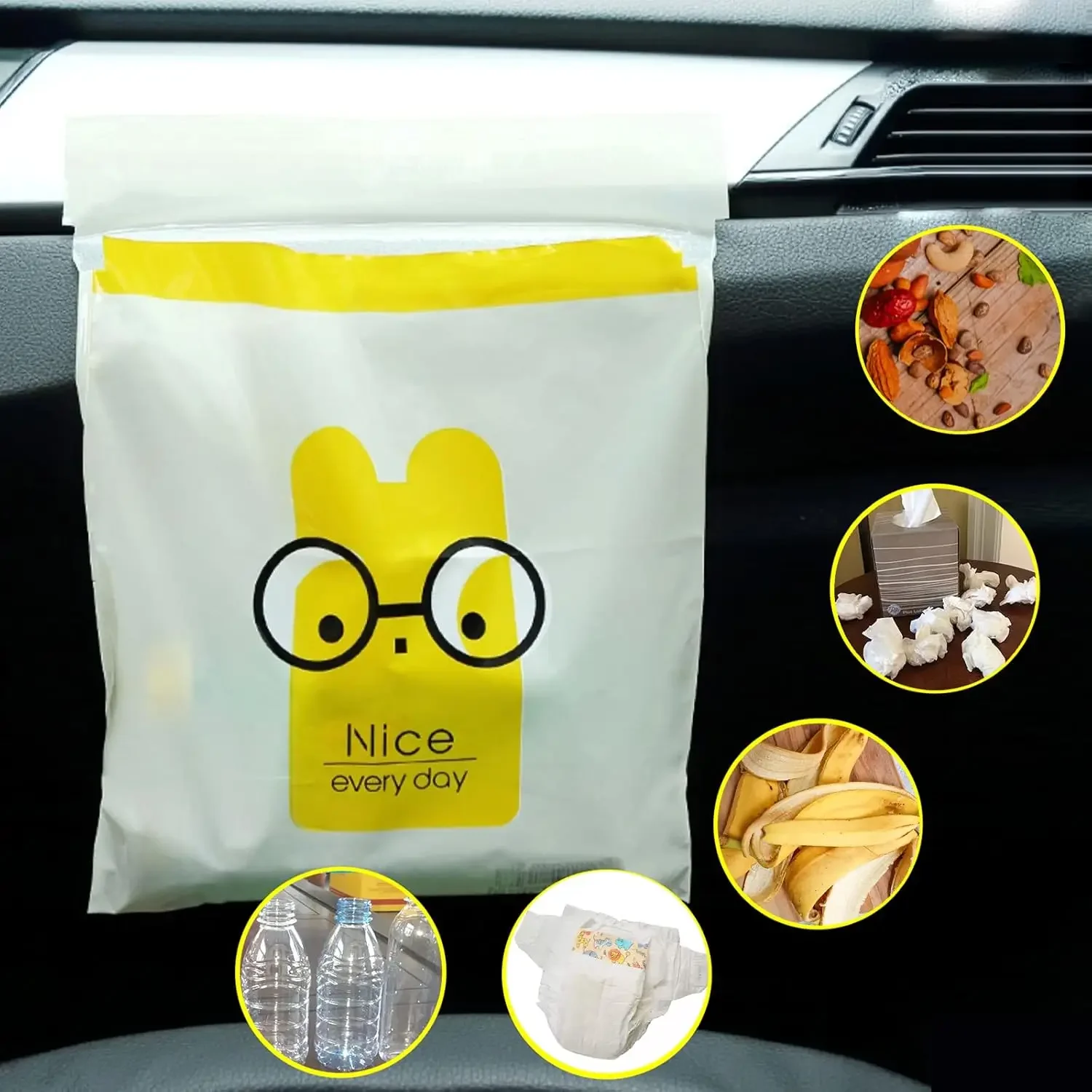 15/2 Pcs Adhesive Car Trash Bag Disposable Car Interior Hanging Multi-Functional Clean Bag Small Plastic Bag Car Garbage Bin