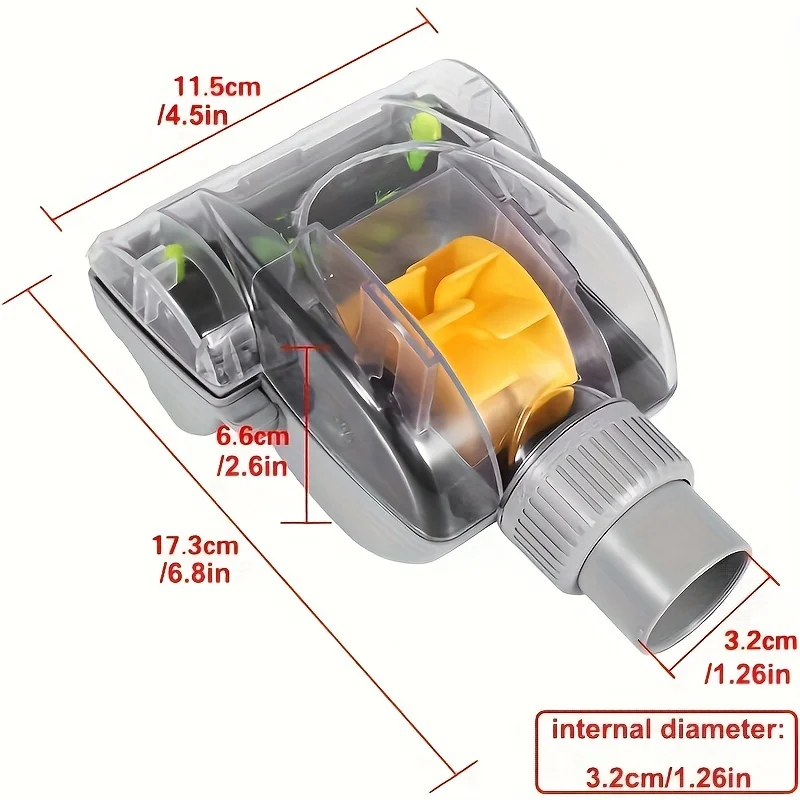 32mm Mini Turbo Brush Attachment for Vacuums - Pet Hair Removal, Swivel Head Nozzle Tool for Carpets, Sofas & Curtains