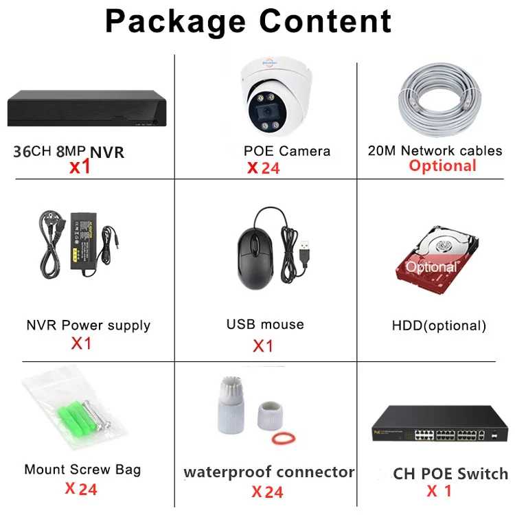 Jianvision 24-قناة 4K 8MP CCTV IP برج نظام الكاميرا للرؤية الليلية 2.8 مللي متر زاوية واسعة تسجيل الصوت تخزين البيانات NVR #6