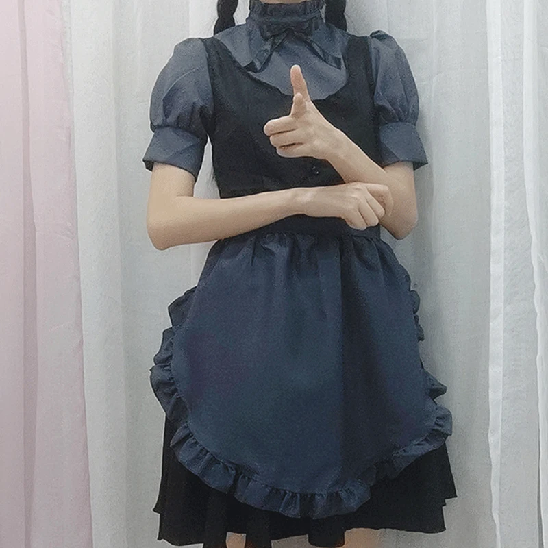 日本の黒と灰色の人魚の衣装、ルリキッチンアウト、毎日の服、キュートでフレッシュなロリータドレス、特大