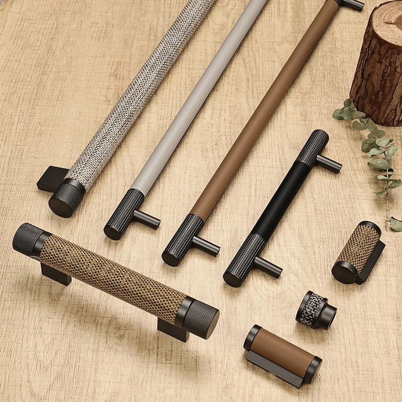 Aluminum Cabinet Handles Knurled Curved Wardrobe Drawer Pulls Modern Dresser Knobs Furniture Bar Handle