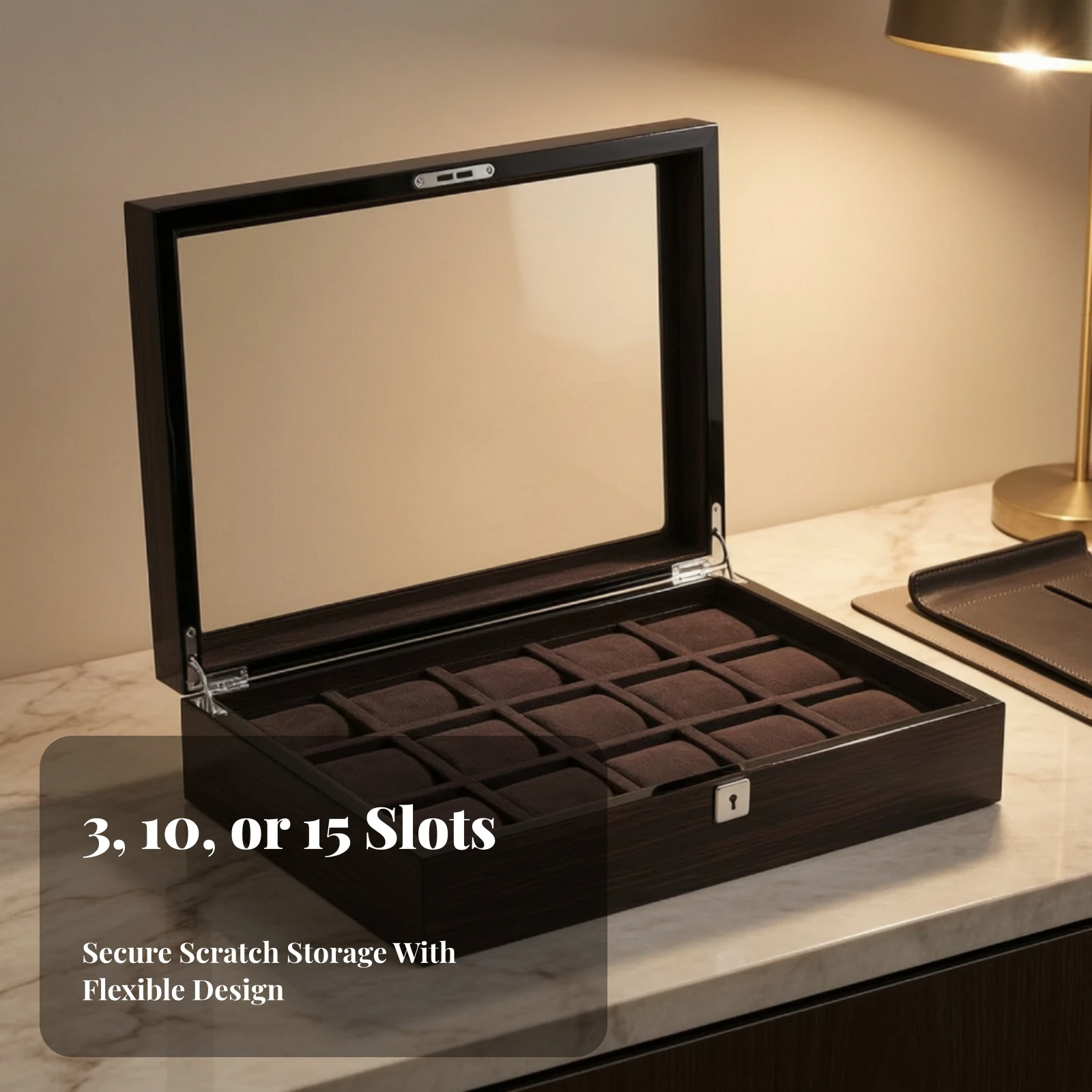Watch Box with Transparent Lid Multi-Compartment Watch Organizer with Cushions Soft Lined Premium for Men, Dresser, Wardrobe