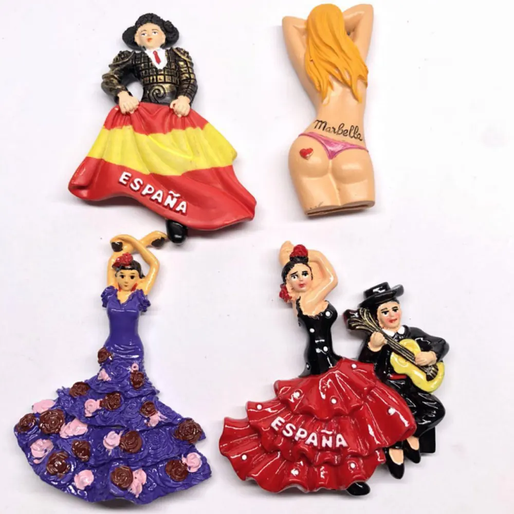 Spain Tourist Attractions Character Souvenirs Three-Dimensional Resin Refrigerator Magnet Kitchen Home Decoration Supplies