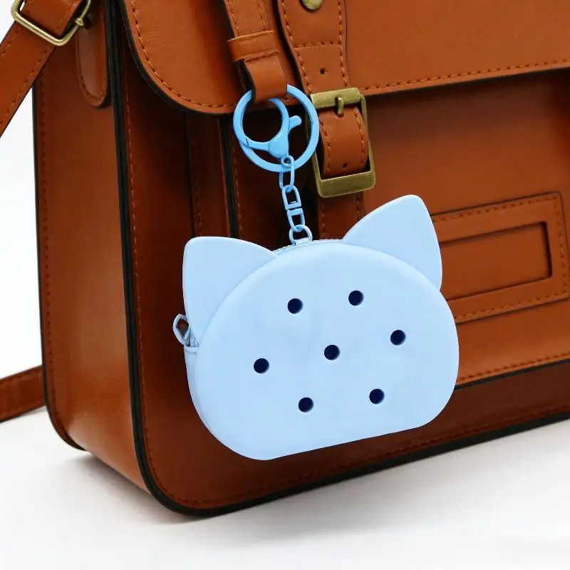 1 PCS Cute Cat Ears Silicone Wallet Holes Travel Organizer Card Holder Zipper Closure Coin Purse Women Use