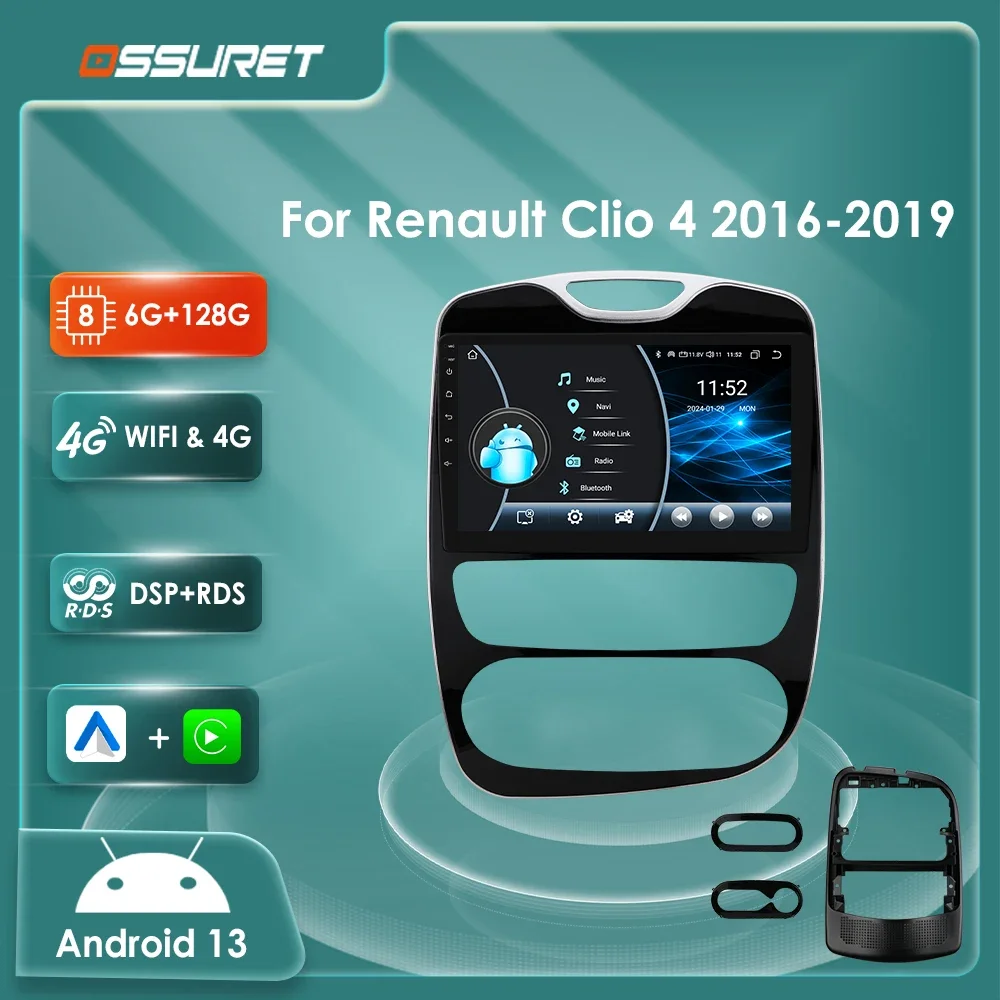 

2din Android 13 Auto Car radio Sereo For Renault Clio 4 2016-2019 Multimedia player 4G BT Carplay GPS navi Screen SWC Autoradio