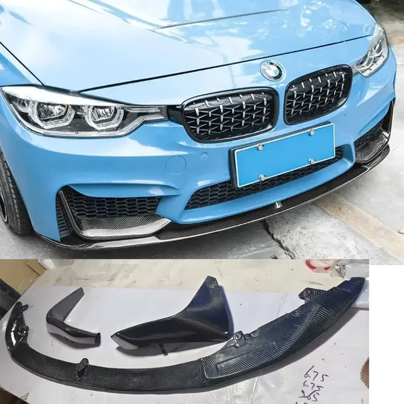 3PCS/SET FRP/ Real Carbon Fiber For BMW F80 F82 F83 M3 M4 2014-2020  Front Bumper Lip Corner Side Splitters Body Kit