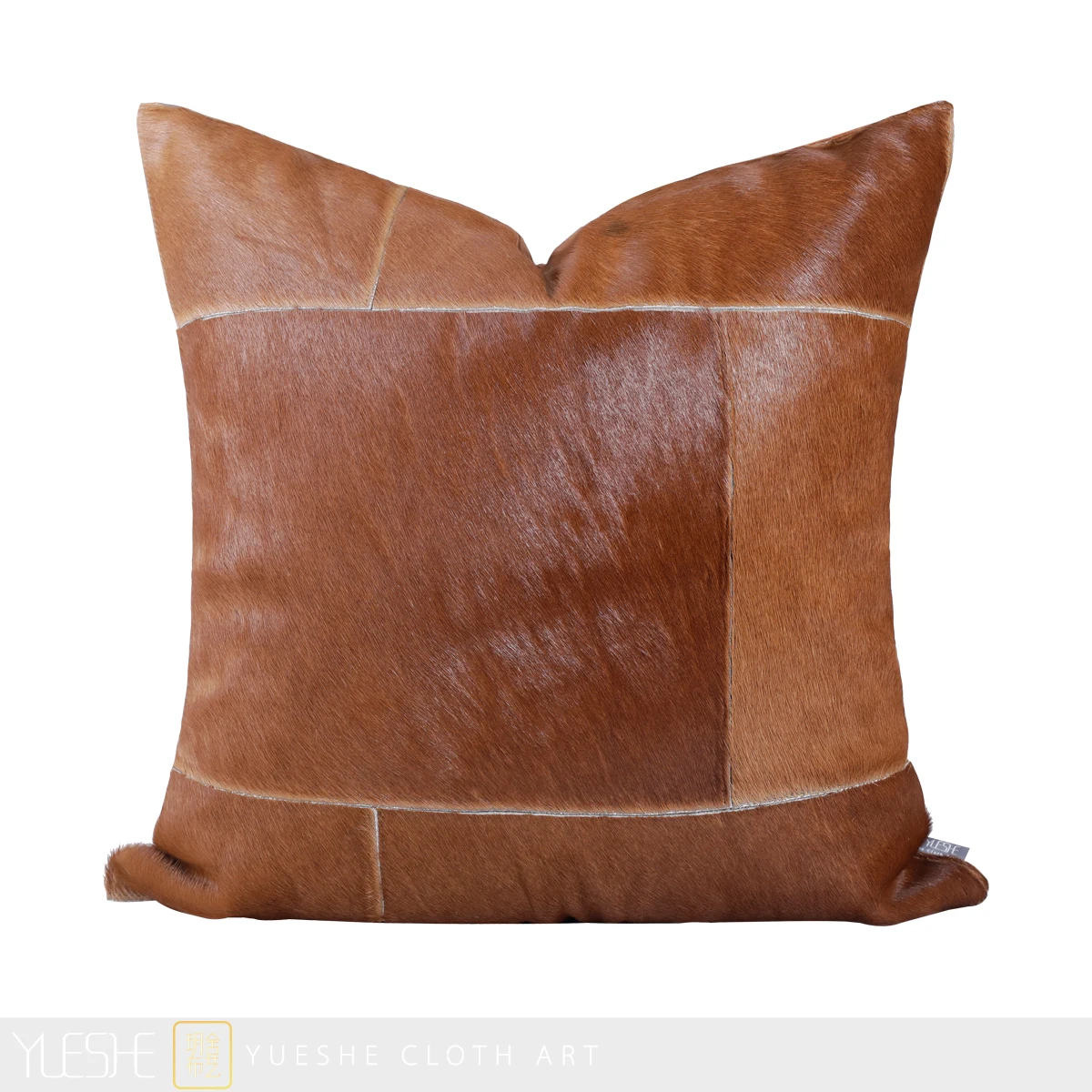 Modern simple and luxurious orange leather horsehair stitching cushion pillow model room club villa square pillowcase