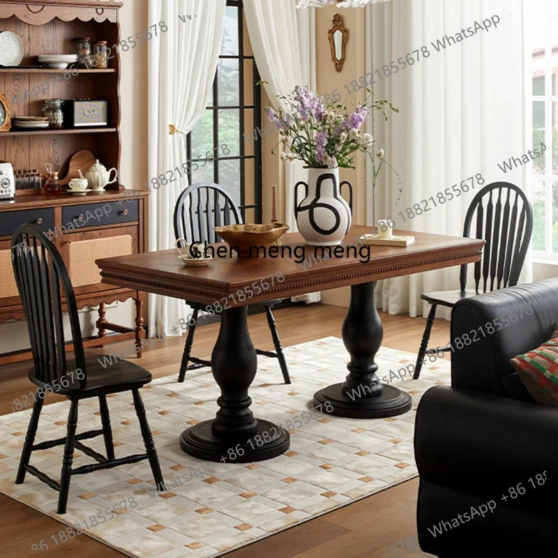 R French vintage solid wood dining table living room rectangular dining table and chair combination American worktop