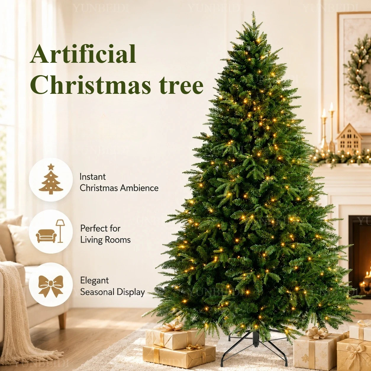 Künstlicher Weihnachtsbaum aus PE+PVC-Material, großer, dicht besetzter Weihnachtsbaum, 120 cm bis 270 cm, für Familien-Weihnachts- und Neujahrsdekoration.