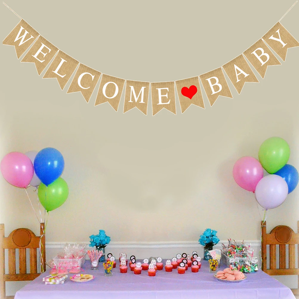 

Welcome Letter Banners Love Pattern Burlap Hanging Decorations Party Wall Window Door Garlands Festival Decoration