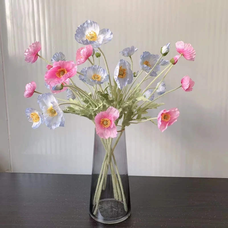 

15Pcs Silk Romantic Artificial Flower Wedding Decor Corn Poppy Bouquet Room Decor Birthday Anniversary Bridal Home Party Decor