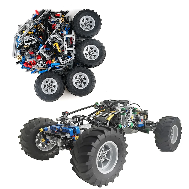 MOC Building Blocks 4WD Climbing Car with Suspension Shocks Technology 4 Wheels Drive Off-Road Car Modifiable Toys Gifts