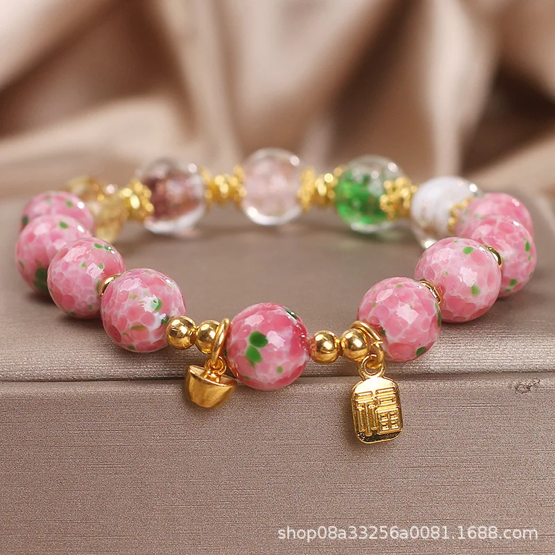 

Новое светящееся стекло в китайском стиле для женщин, легкие, роскошные, изысканные, высококачественные, розово-красные бусины с вишневым цветом, удача