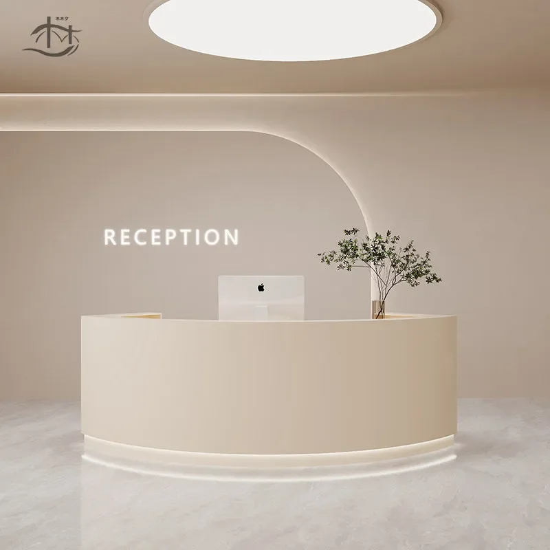 Simple Curved Checkout Counter for Art Dance Company Reception Beauty Salon Clothing Store Bar Hospital Cream Style Front