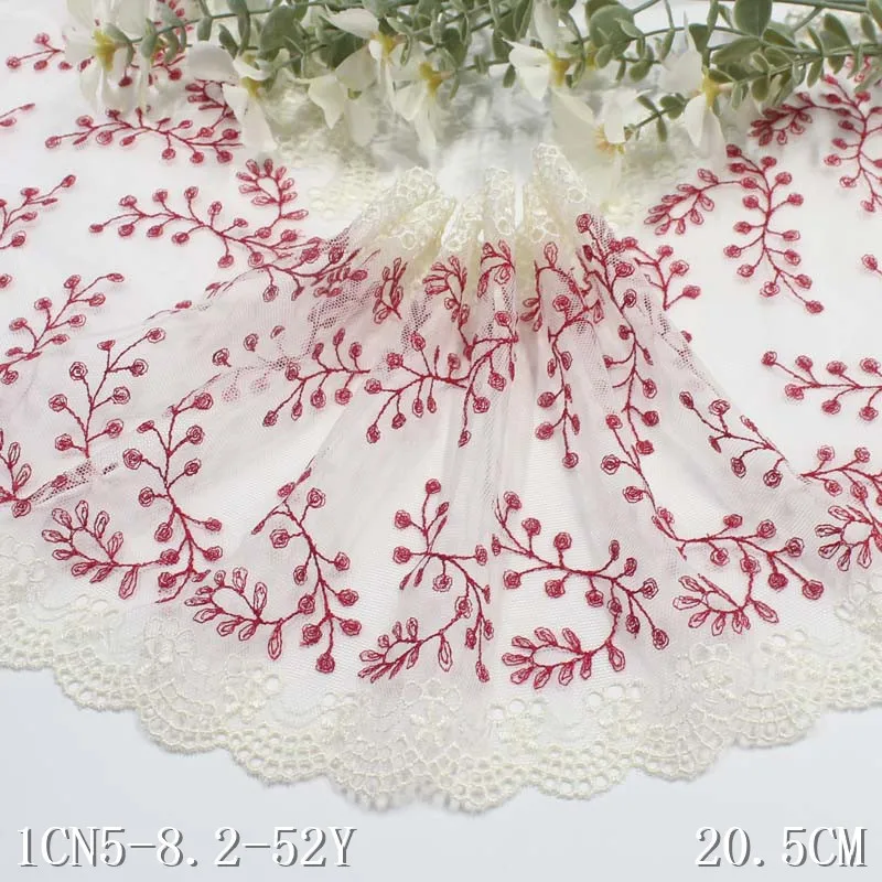 30 Yards High Quality Red Leaf Embroidery Lace Trim Water Soluble Bilateral Embroidered Lace Fabric for Women Lingerie