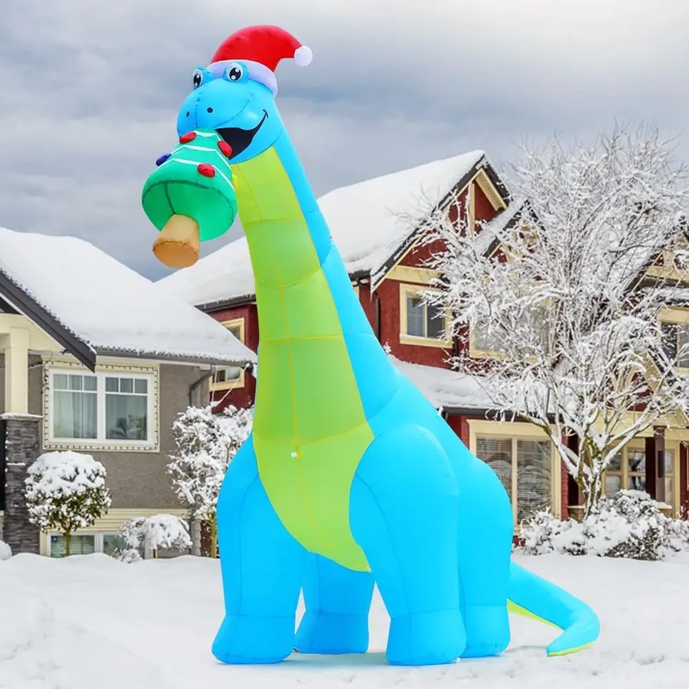 10-Foot Outdoor Christmas Inflatable: Dinosaur Devouring Tree with LED Lights for Lawn and Garden