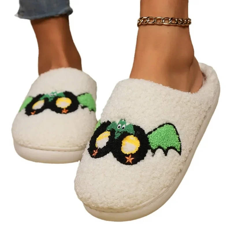 Halloween Cotton Slippers Autumn/winter 2024 Men Women Indoor Warmth Slippers Non Slip Comfort Warm Bats Mask Plush Fur Slippers