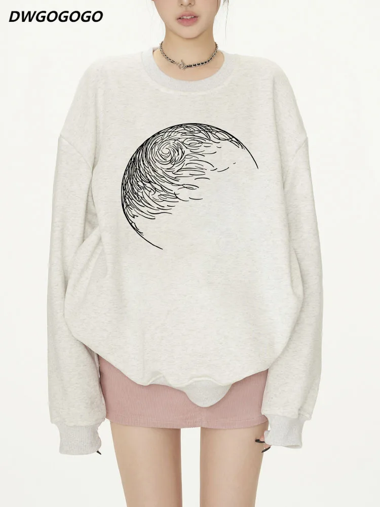 

Women Loose O-Neck Sweatshirt Cotton Long Sleeve Hoodies Casual Female Simple Pullovers Tops