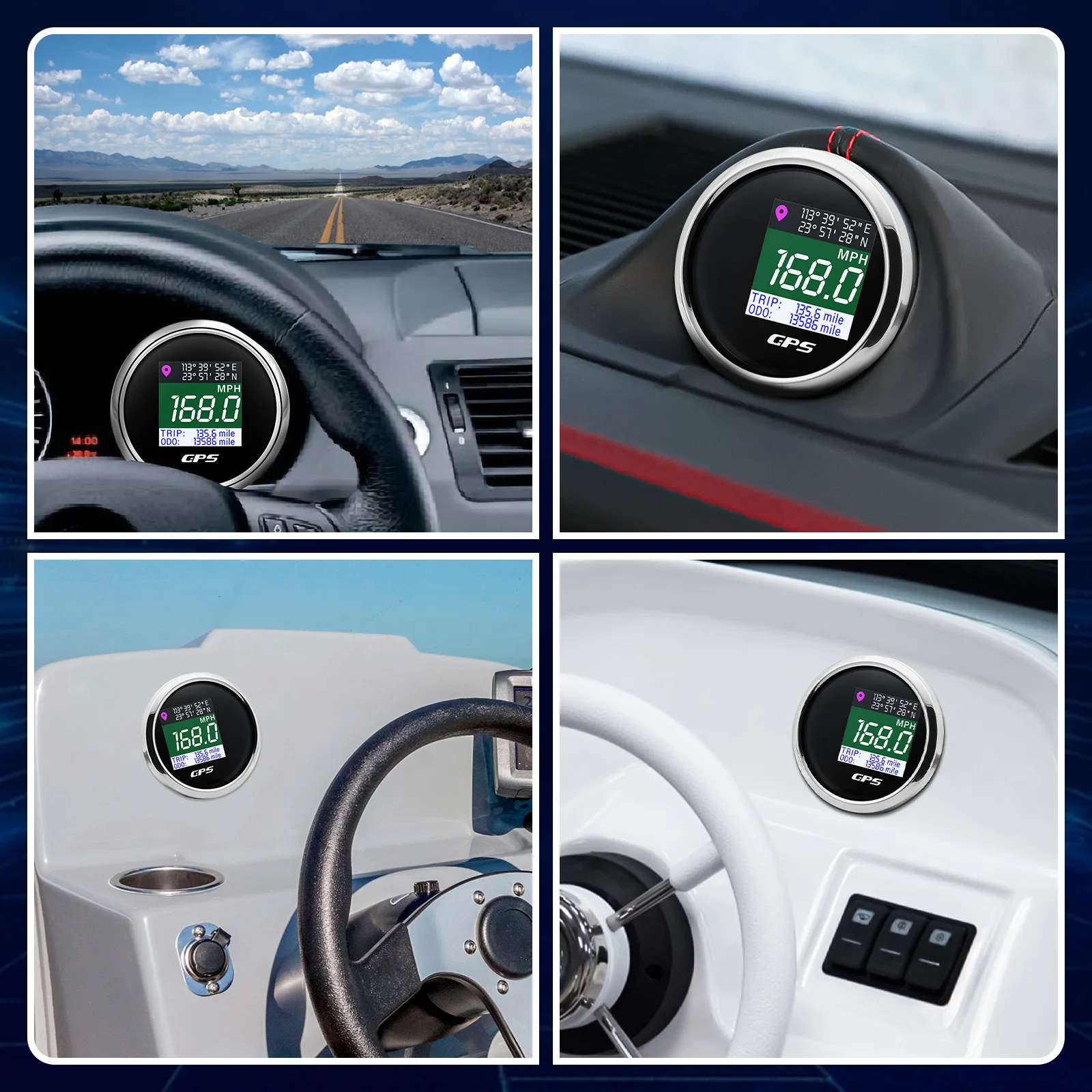 For Boat Car Motor Yacht 52mm Gauge Gps Speedometer+ GPS Antenna 52MM Waterproof TFT Screen Speed LCD Display Total Mileage