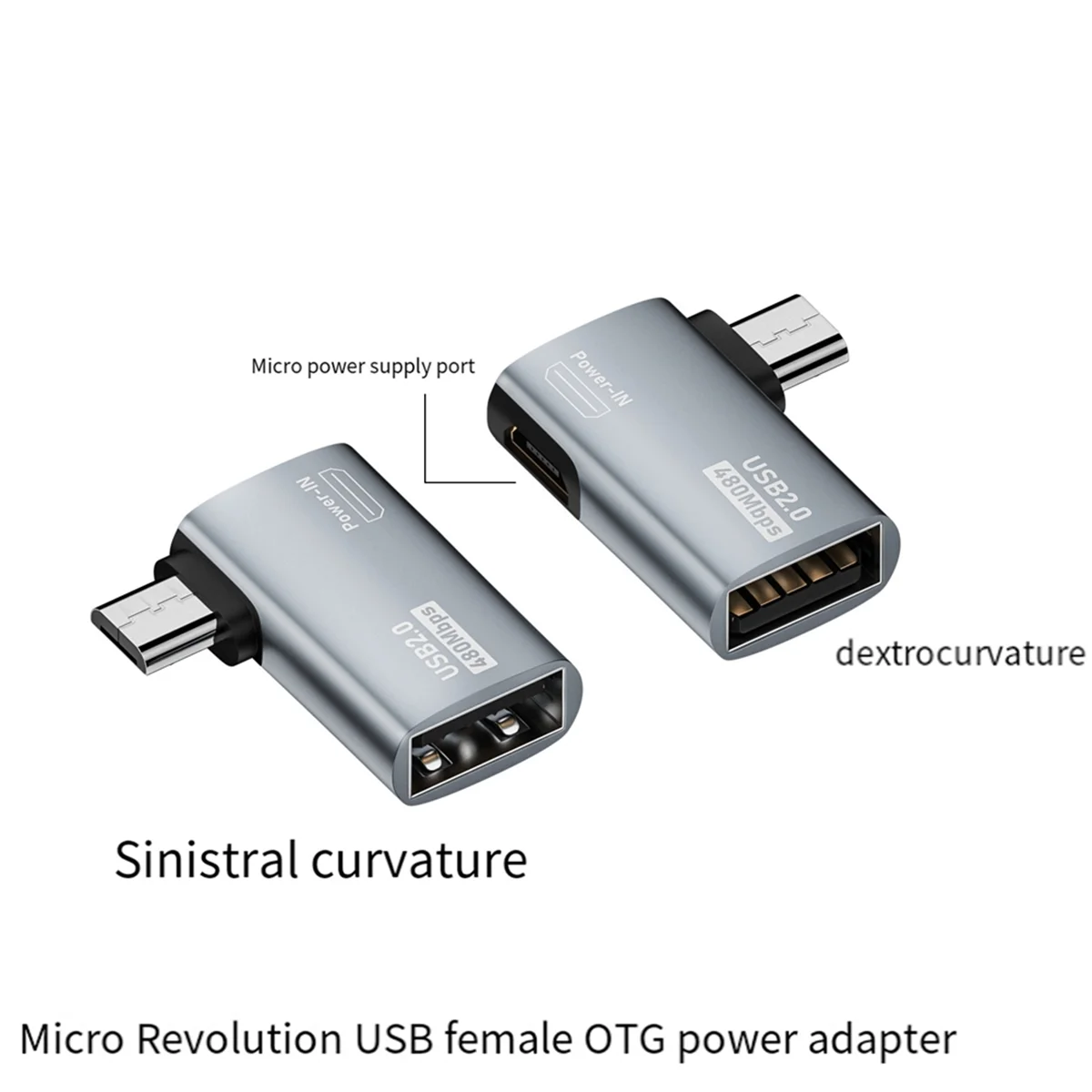 4K OTG Cable Adapter Power Supplied Micro-USB to USB with Angle Design. Suitable for Tablet, TV(Left)