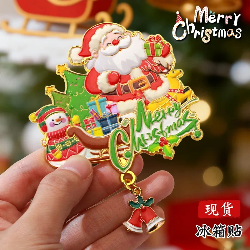 Christmas Cartoon Fridge Magnet Set Xmas Tree Three Dimensional Glossy Finish Holiday Refrigerator Sticker Souvenir Collectible