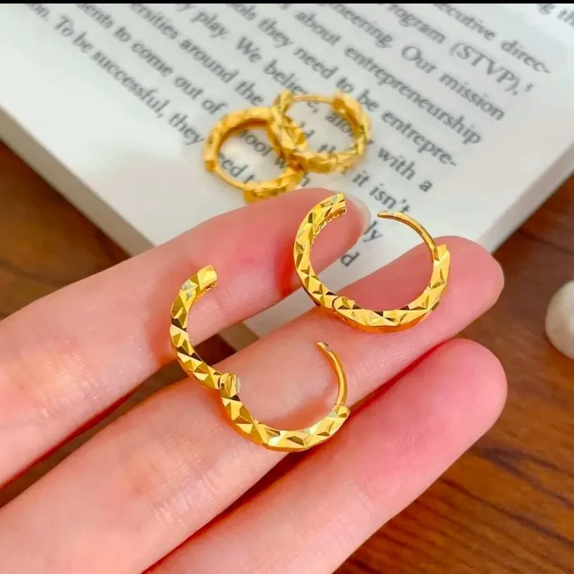 Luxury 24K 9999 Pure Gold real gold Women's sparkling earrings niche light luxury earrings