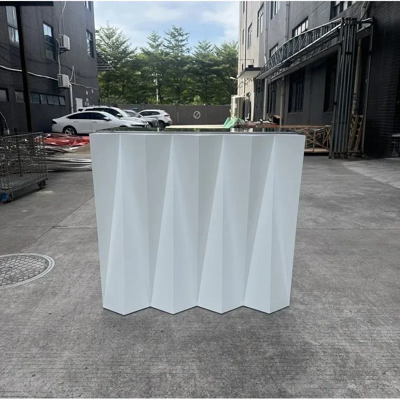 for White 3D pleated geometric bar counter tempered glass countertop wedding banquet reception desk for events party hotel