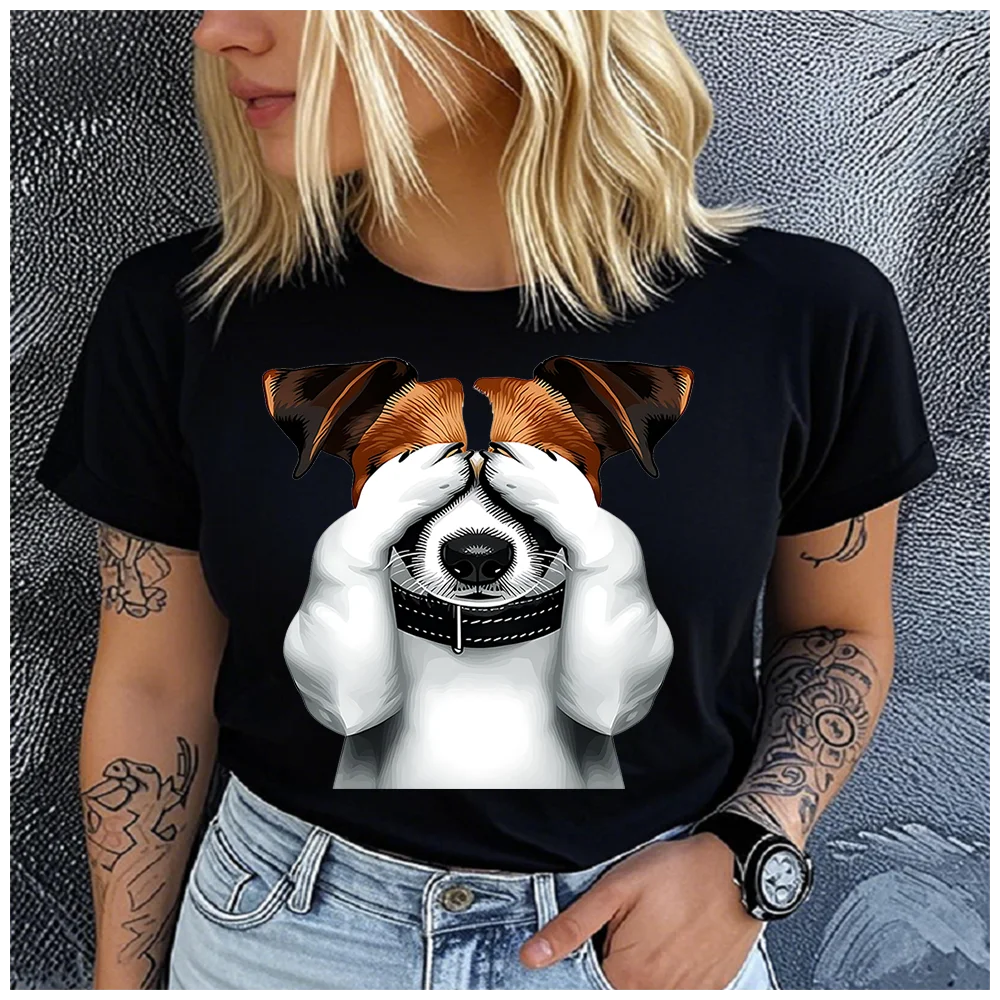 Camiseta con estampado de Jack Russell 100% de algodón para hombre y mujer, camiseta holgada con cuello redondo, Top informal de manga corta, ropa de verano