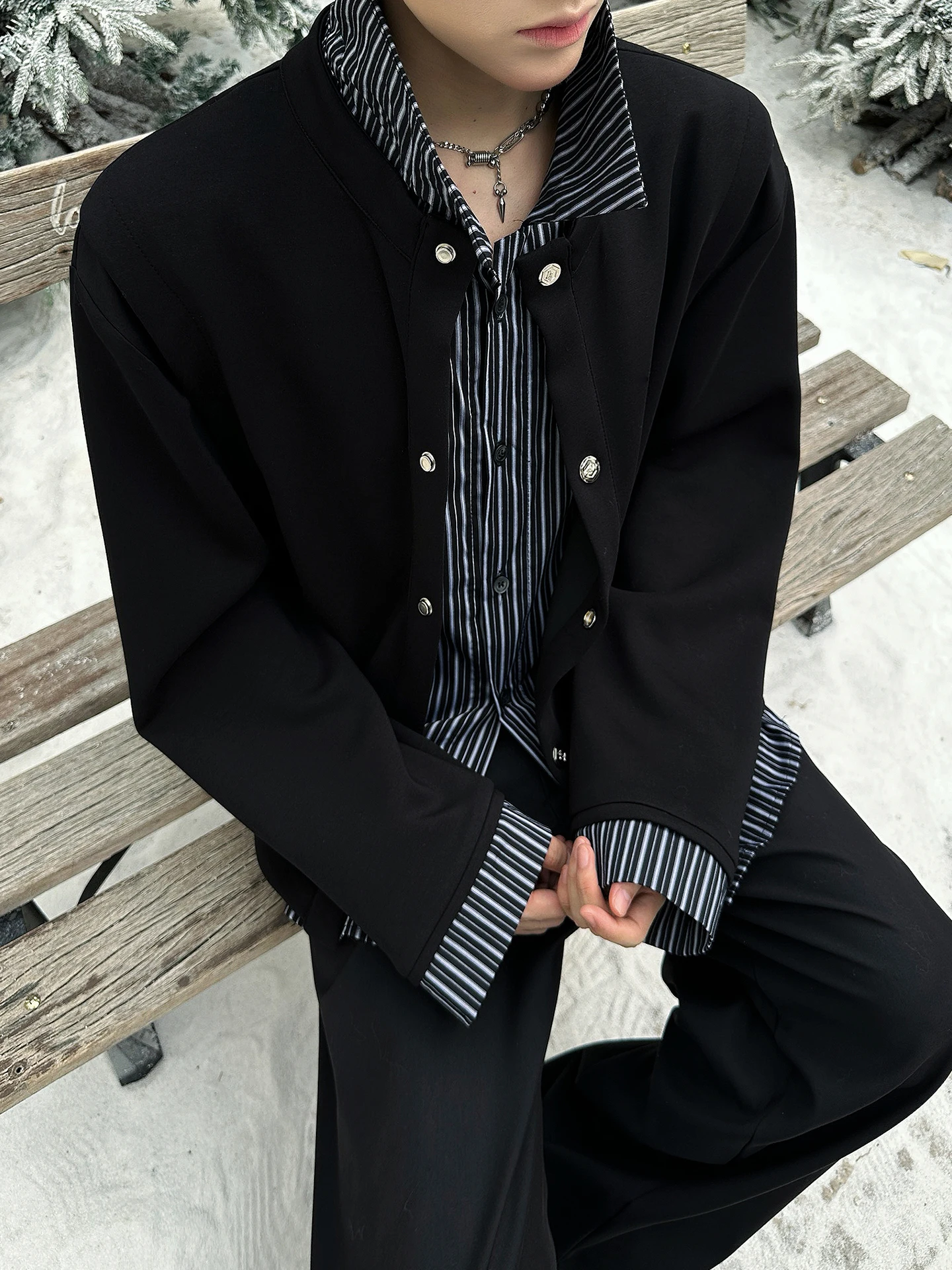 

Spring Autumn Patchwork Cardigan Hoodie Men's Fake Two-Piece Striped Casual Trendy Brand Junior High School Retro American Ja...