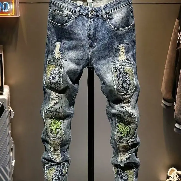 Jeans Amincissants pour Homme et Femme, Patchs Personnalisés, Piercing, Couple, Rétro, Hip Hop, Pantalon Décontracté, Printemps et Automne, Américain