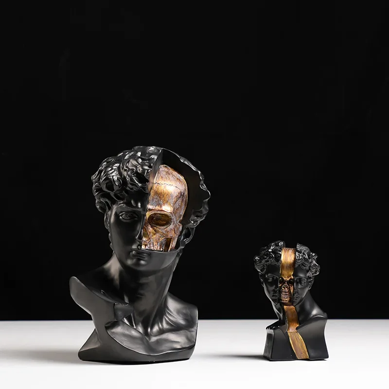 Resin Crafts Abstract Figure Sculpture David Resin Statue Golden Skeleton Decorative Figurines Home Decoration Accessories