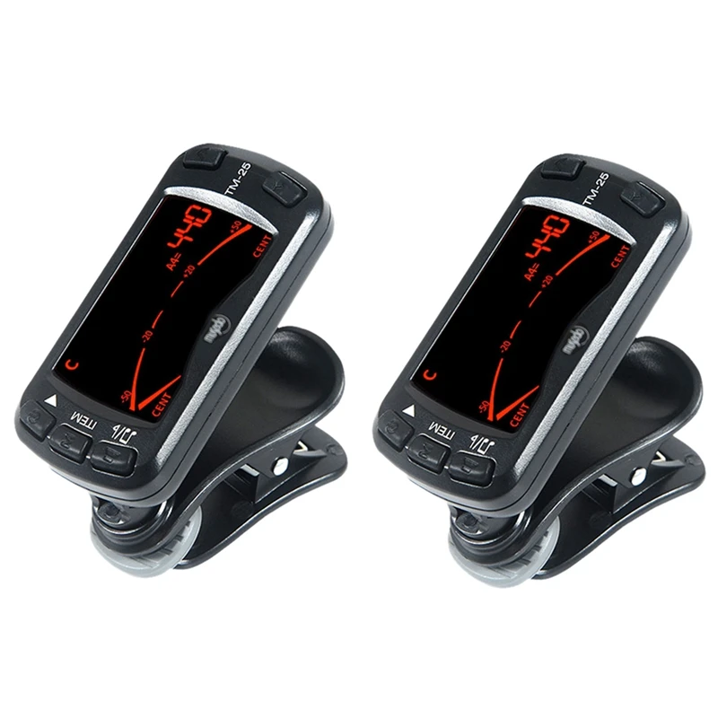 2X Musedo Tm-25 Tm25 Clip-On Electric Tuner & Metronome Guitar Chromatic Bass Violin Ukulele Universal Portable