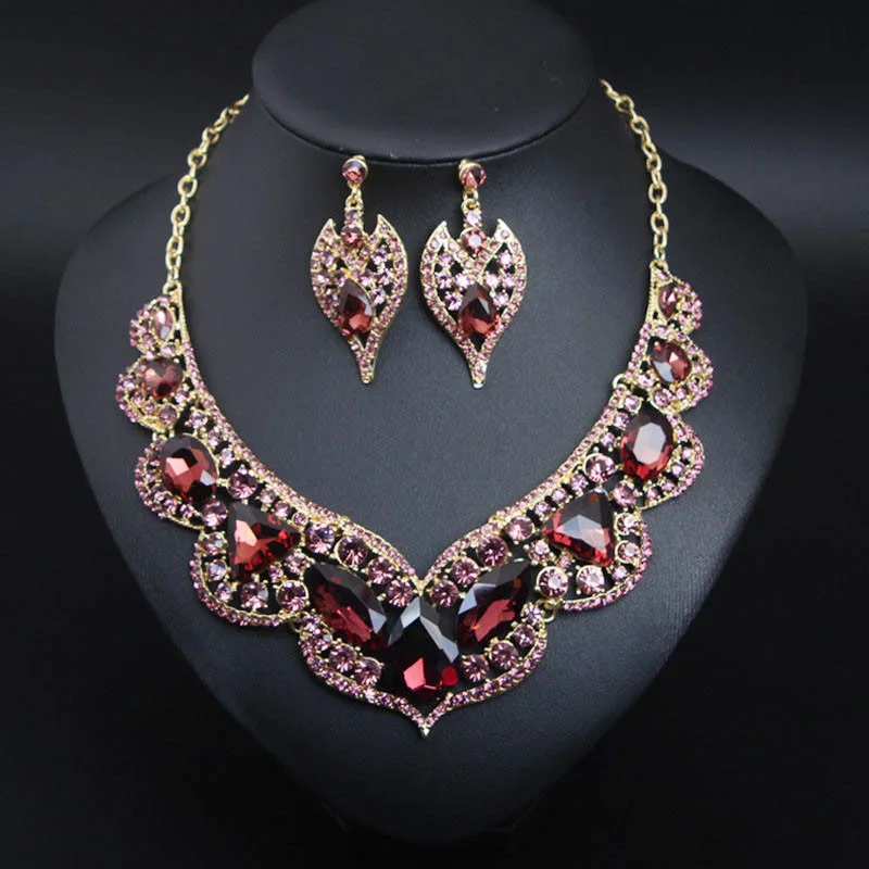 Conjunto de joyas de cristal de Nigeria para mujer, collar de Dubái, Gargantilla India africana, collares de cadena llamativos, regalos de boda nupciales